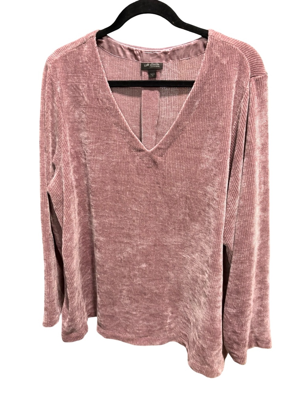 J.JILL Wearever Velvet Chenille V-Neck Long Sleeve Top Dusty Rose Mauve Size 2X